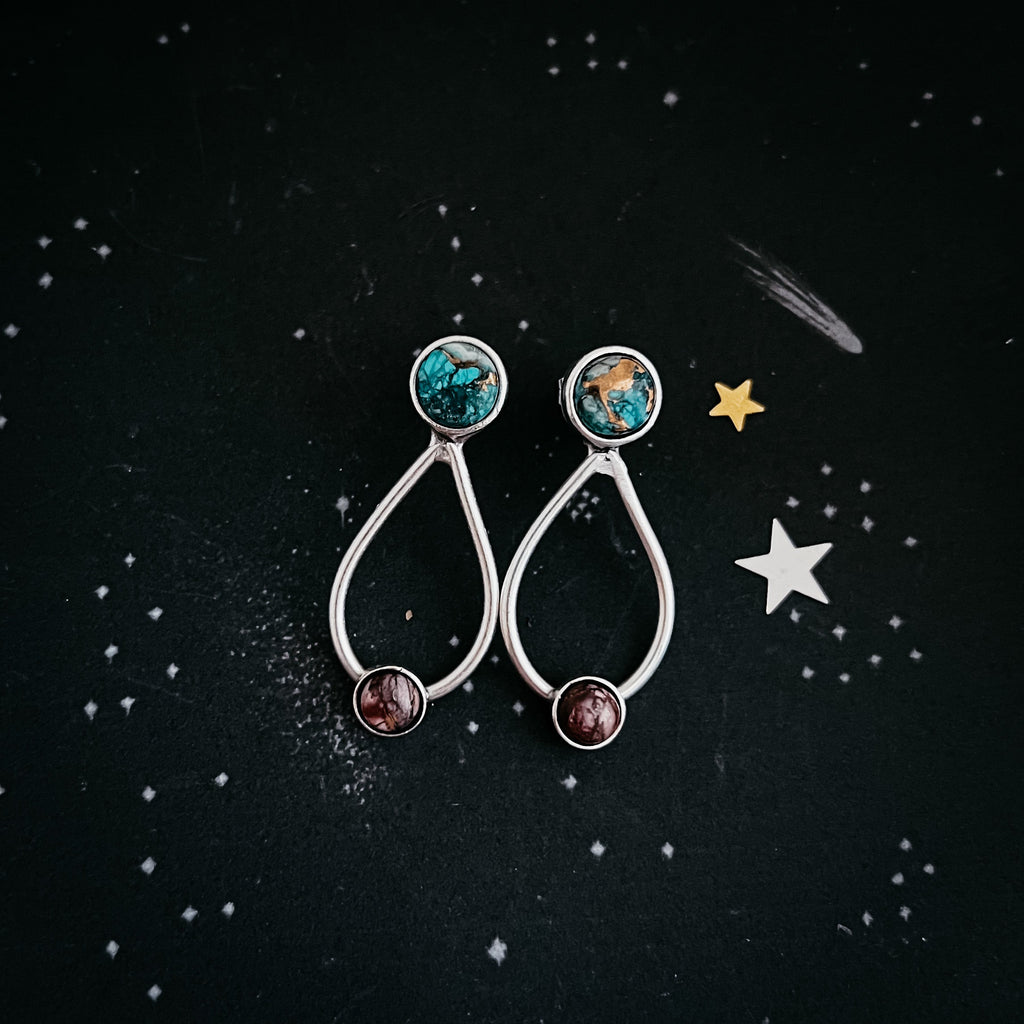 Journey to Mars Earrings - Copper Chrysocolla Earth and Red Jasper Mars