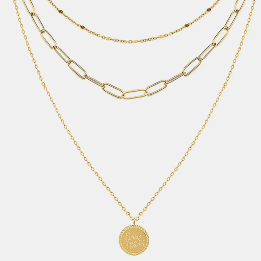 18K Gold-Plated Three-Layered Engraved Necklace