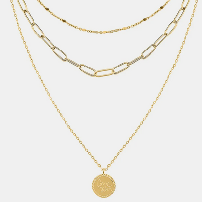 18K Gold-Plated Three-Layered Engraved Necklace