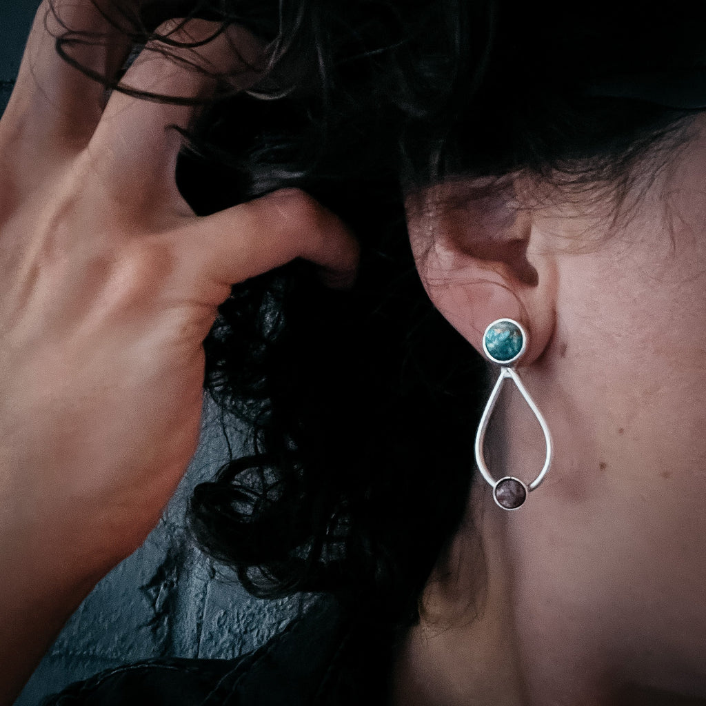 Journey to Mars Earrings - Copper Chrysocolla Earth and Red Jasper Mars