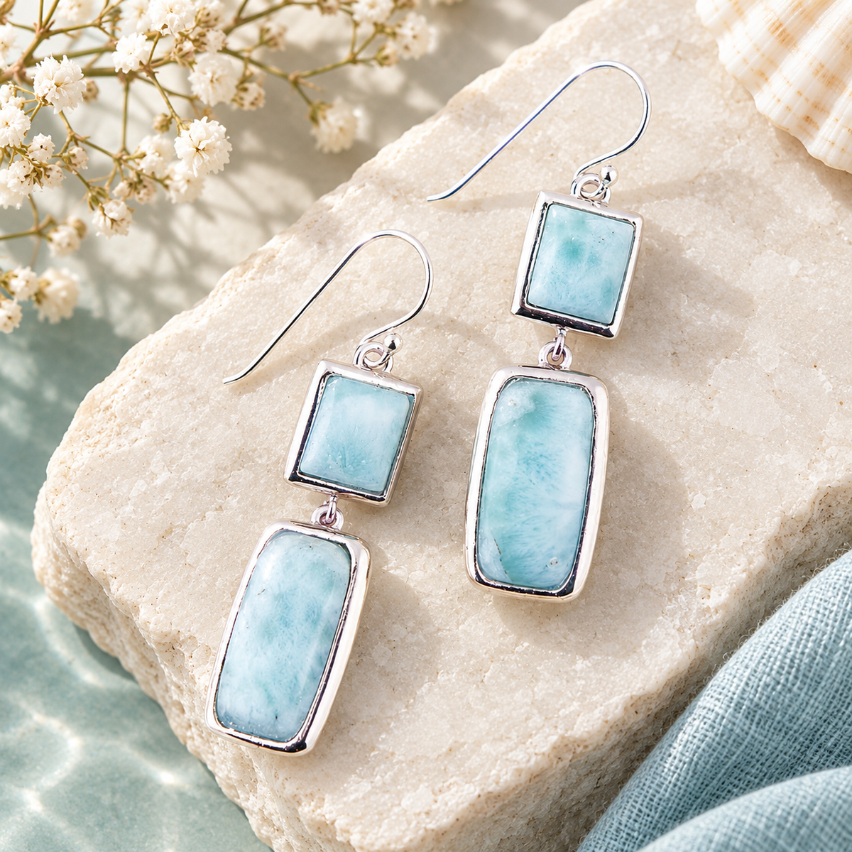 Drops of Blue Larimar Sterling Silver Earrings