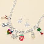 Christmas Mitten Reindeer Pearl Snowflake Charm Station Necklace