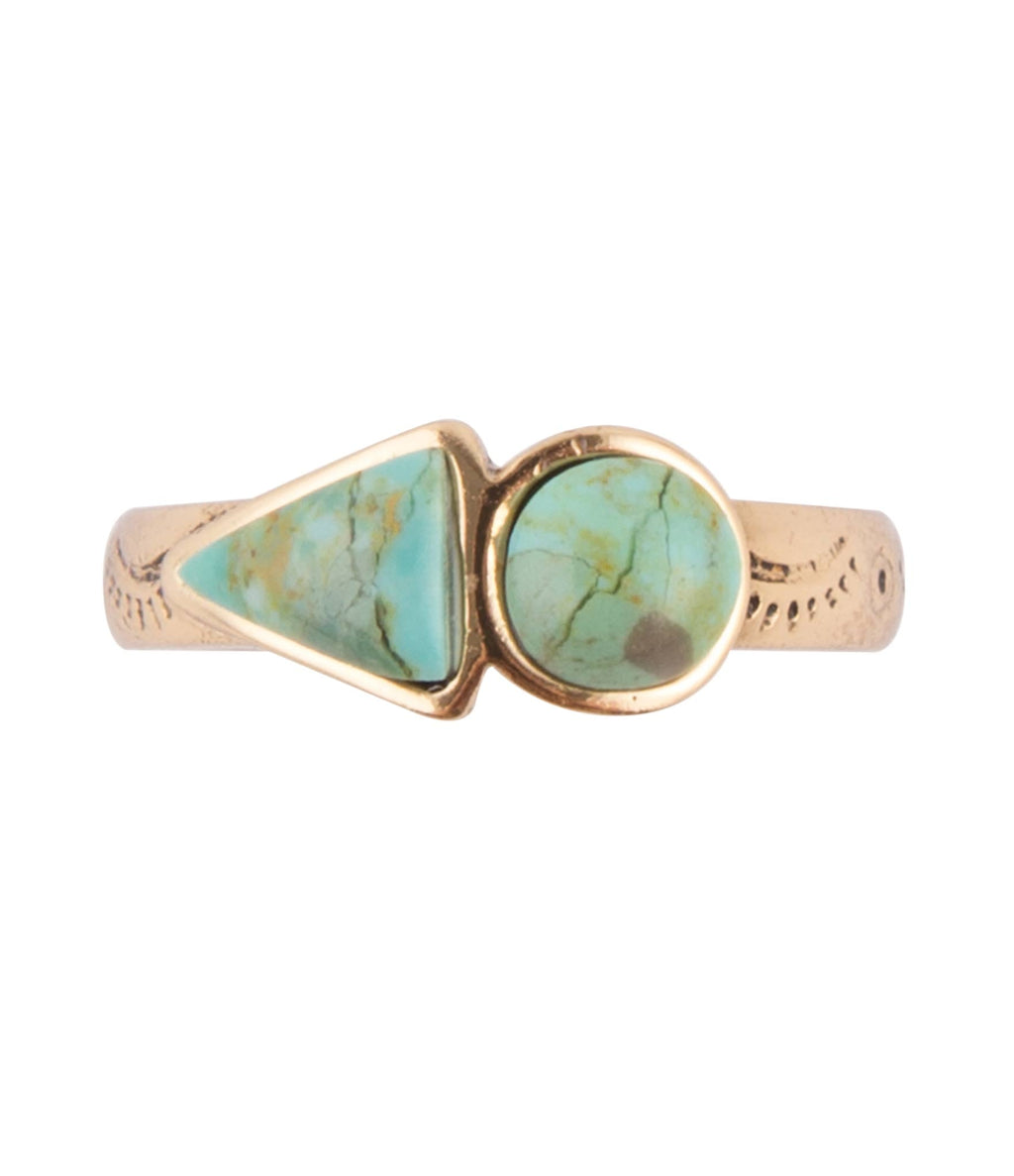 Blue Turquoise Shape Golden Bronze Ring