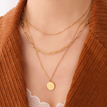 18K Gold-Plated Three-Layered Engraved Necklace