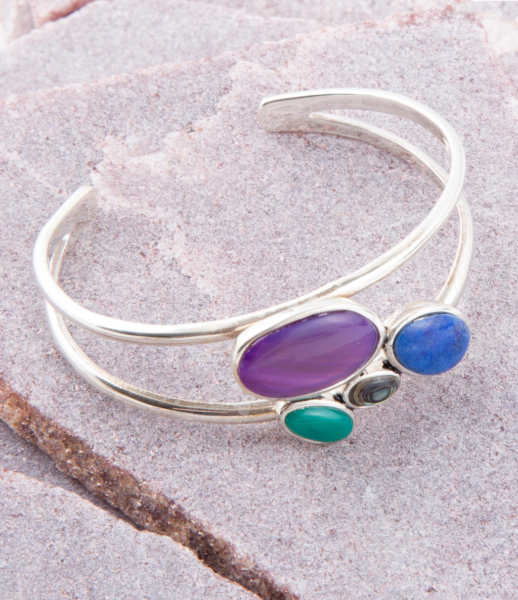 Peacock Multi-Stone and Sterling Silver Cuff Bracelet