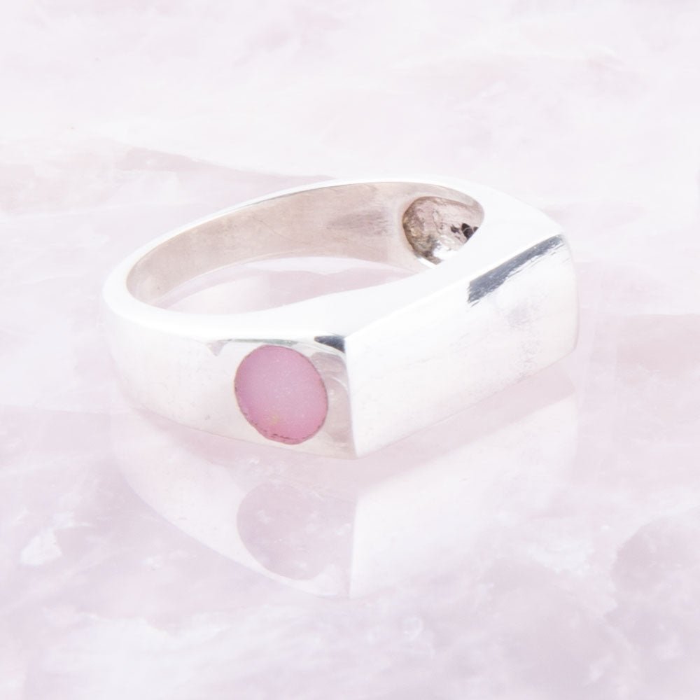 Signet Pink Opal and Sterling Silver In The Hole Ring