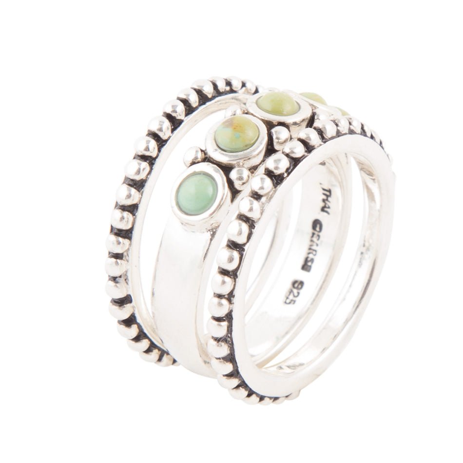 Triple Play Blue Turquoise and Sterling Silver Stack Ring